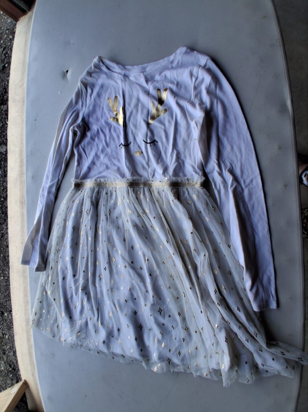 Cat & Jack White Long-Sleeve Tulle Dress with Gold Accents